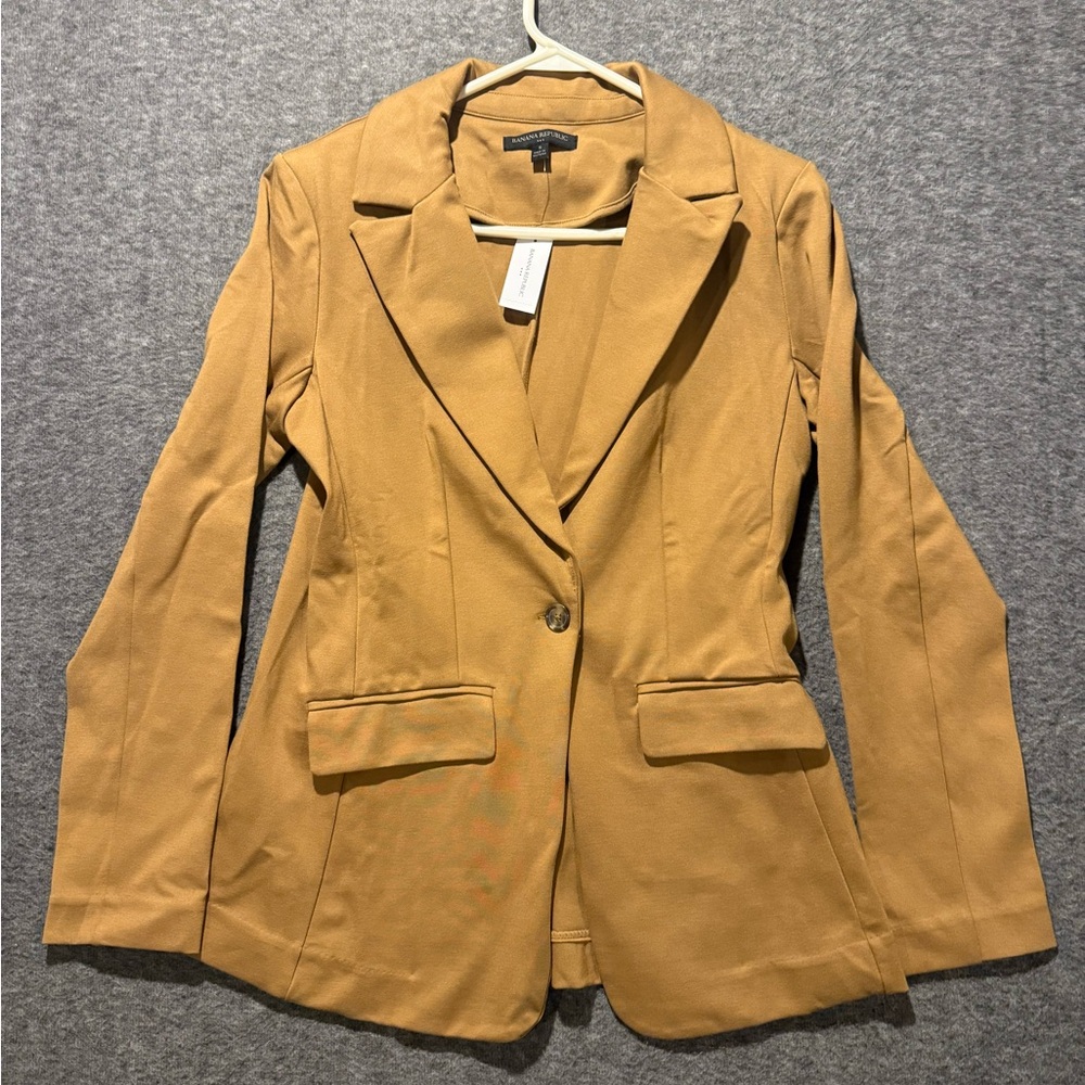 Banana Republic blazer Jacket Womens S tan brown fitted stretch long & lean NWT